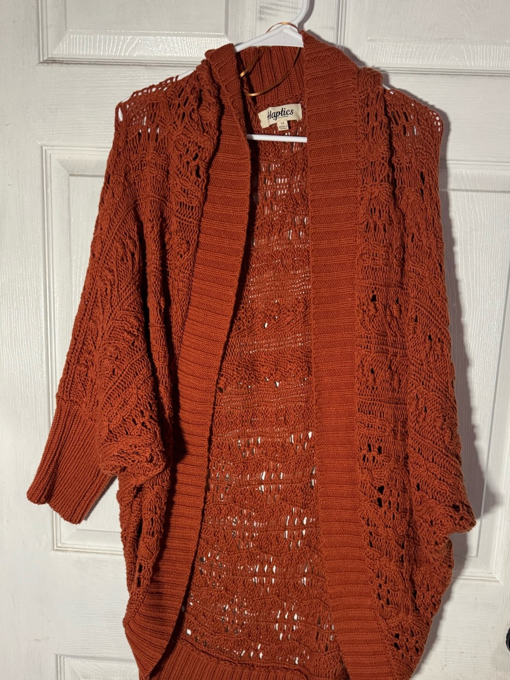 Haptics Open Knit Cardigan Sweater - Rust Orange